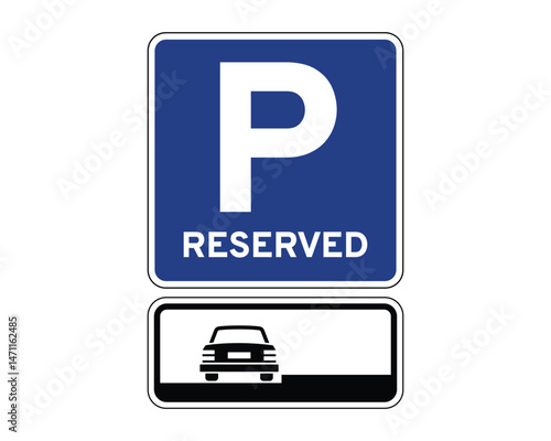 Right-Side Parallel Parking Sign with a Reserved marking and Additional Panel – Official Traffic Guide for Curbside Vehicle Alignment – High Quality Vectorial Stock Graphic