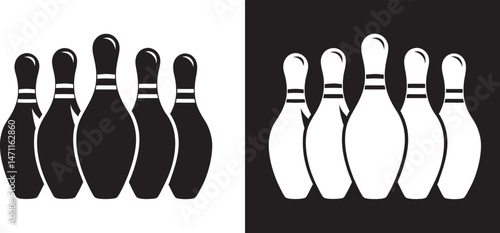 Bowling pins silhouette, Bowling pins clip art, bowling ball and pin vector style with white background