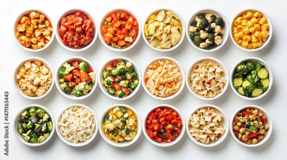 Assorted prepared dishes in small bowls Assorted prepared dishes in small bowls