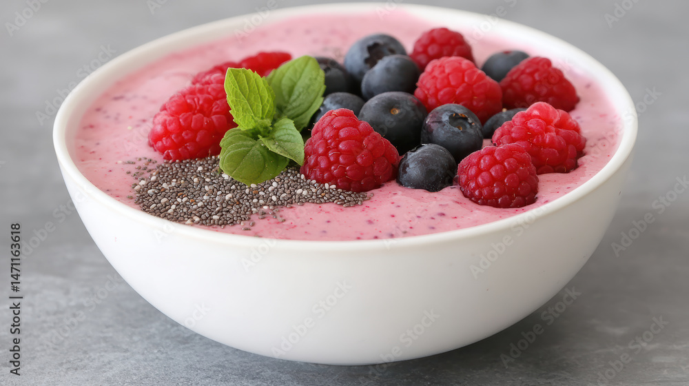 Colorful smoothie bowl filled with berries and topped with chia seeds, perfect for healthy snack Colorful smoothie bowl filled with berries and topped with chia seeds, perfect for healthy snack