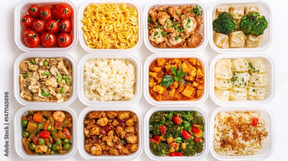 Assorted prepared meals in individual containers Assorted prepared meals in individual containers
