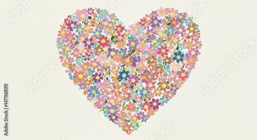 Colorful flower heart design on a light background.