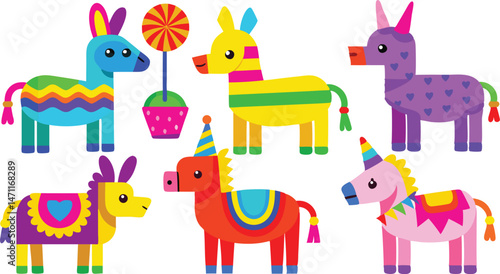 Creative Llama And Donkey Pinata Vectors For Mexican Fiesta Artwork