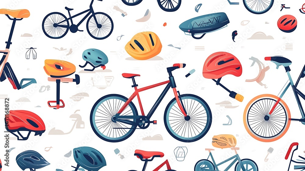 Fototapeta premium Colorful Bikes Gear Seamless Pattern.