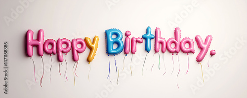 birthday party balloons, colourful balloons background and birthday cake with candles	