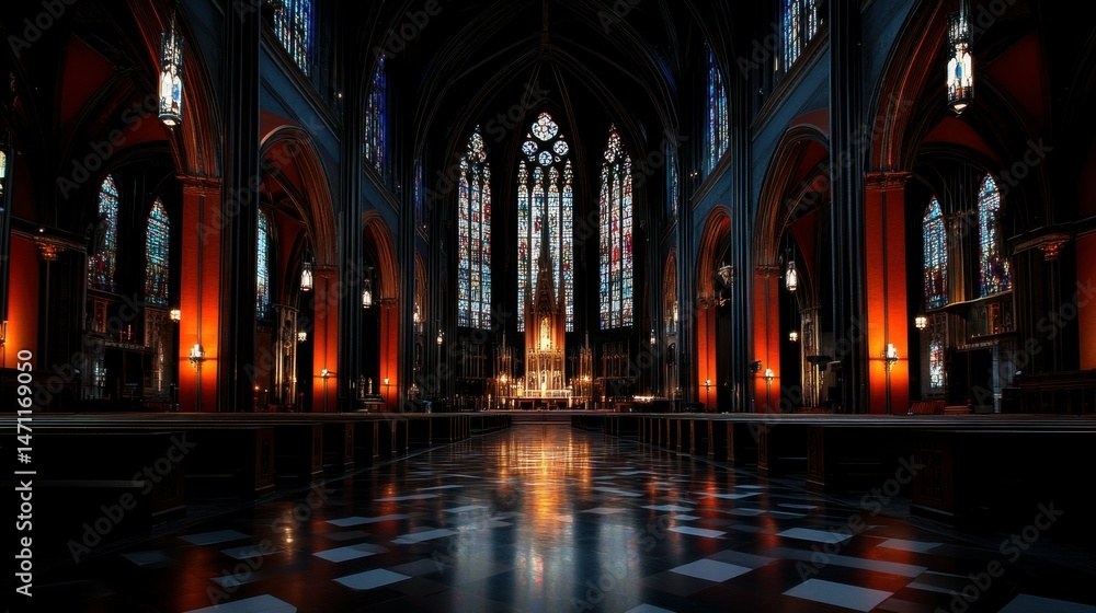 Fototapeta premium A gothic cathedral with intricate stained-glass windows