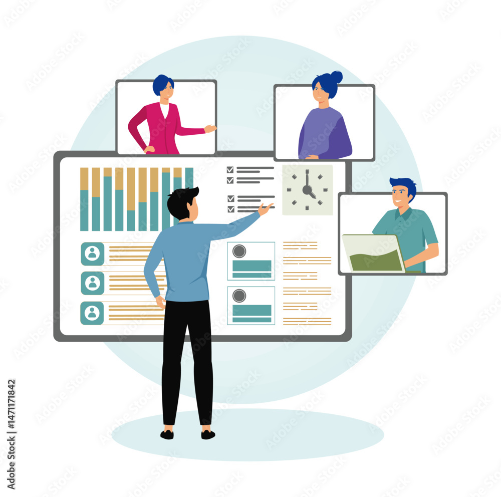 Fototapeta premium Work flow process concept. Team Collaboration Through Virtual Interface for Effective Project Management.
