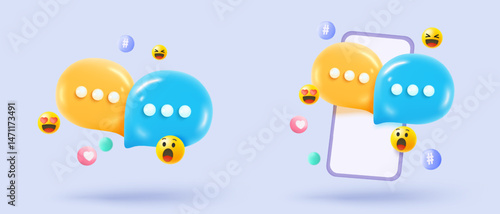 3D speech bubbles symbol sign on social media icon isolated on pastel background. Chat dialogue bubble or user reply sign with social media. 3d speech bubble icon vector render illustration