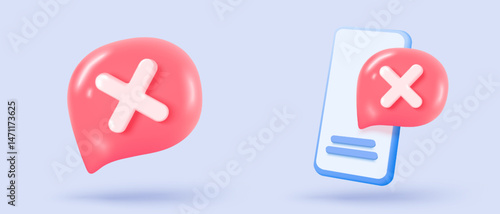 3d check wrong icon signs. negative check list buttons choice for false, select correct, tick symbolic, problem important, fail on application. 3d editable icon vector rendering illustration