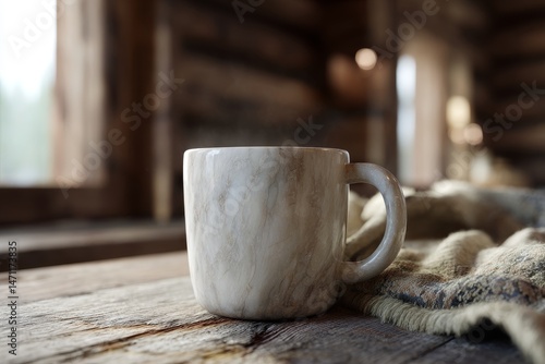 Wallpaper Mural Warm, earthy tones cup rests on a rustic wooden surface. Torontodigital.ca