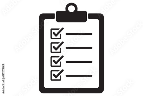 Simple black and white checklist clipboard silhouette icon
