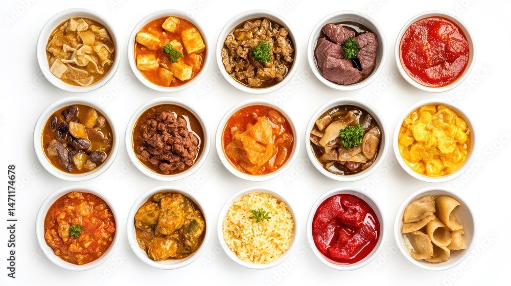 Assorted small dishes of various food items Assorted small dishes of various food items