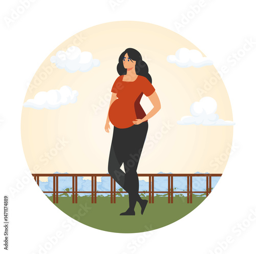 Family maternity paternity leave. Pregnant Woman Outdoors Enjoying Nature in a Serene  Environment.