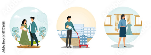 Family maternity paternity leave concept. Father with son. Happy family.