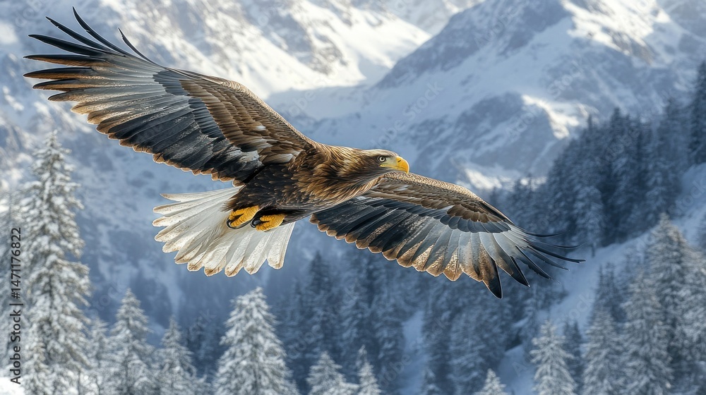 Fototapeta premium Majestic eagle soaring above snowy peaks