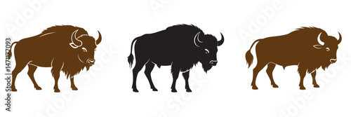 Bison buffalo silhouettes set, bison icon vector illustration