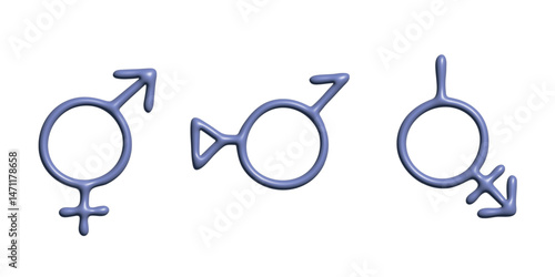 Set of 3d bigender identity icon Symbol used to represent sex and gender