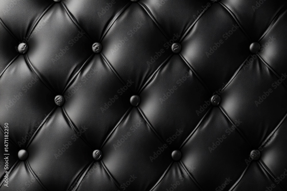 Naklejka premium Black leather upholstery with button tufting