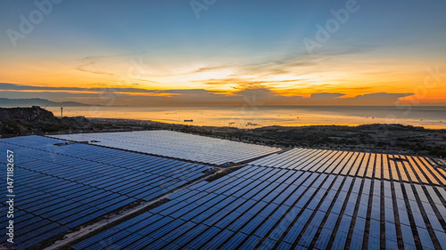 Green energy harvest with solar panels for eco-green sustainable concept, Bac Phong, Thuan Bac, Ninh Thuan, Vietnam	