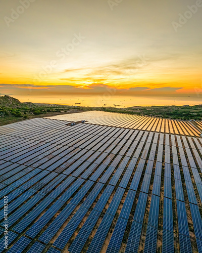 Green energy harvest with solar panels for eco-green sustainable concept, Bac Phong, Thuan Bac, Ninh Thuan, Vietnam	
