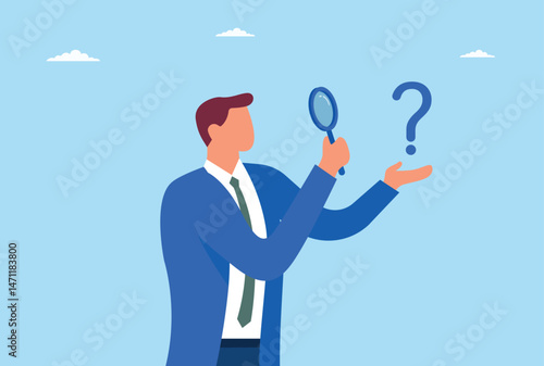 Vector illustration of a businessman finding a problem through a magnifying glass
