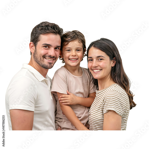 Happy smiling family portrait isolated on a transparent background embracing joyfully