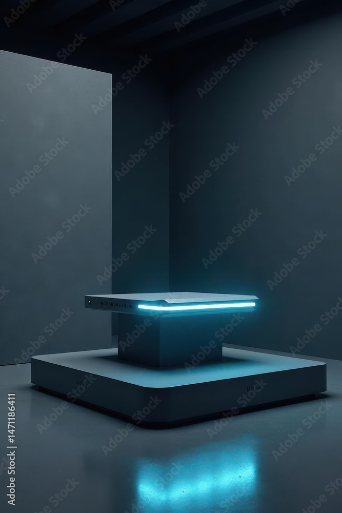 custom made wallpaper toronto digitalFuturistic Minimalist Display Platform with Glowing Cyan Accent Light on Dark Surface