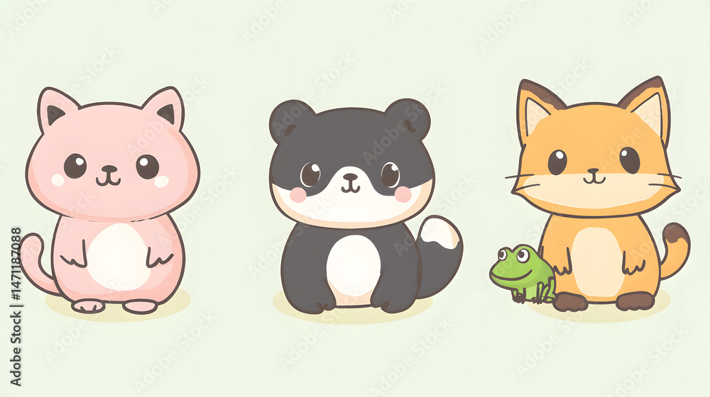 Animal Icons Set Including Panda, Cat, Frog, and Fox. Animal Icons Set Including Panda, Cat, Frog, and Fox.