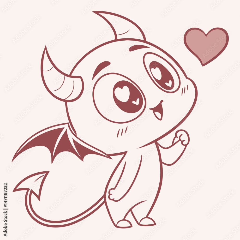 Obraz premium Flat devil icon in pastel colors with kawaii expression
