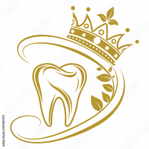 Elegant golden tooth icon with crown, luxury dental design