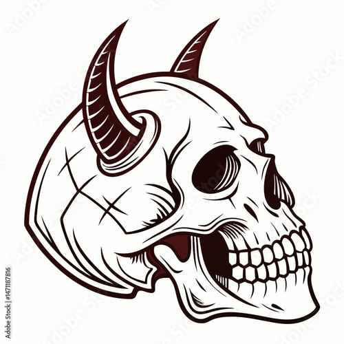 Devil icon merging human skull and demon horns together