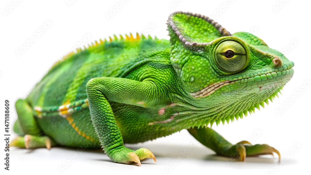Fototapeta premium Chameleon isolated on white background, chameleon, reptile, lizard, exotic, camouflage, colorful, nature, wildlife, close-up