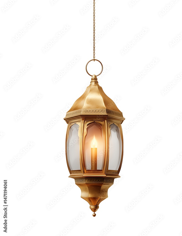 Elegant Golden Hanging Lantern with Candlelight Ramadan Decor Festive Illumination Elegant Golden Hanging Lantern with Candlelight Ramadan Decor Festive Illumination