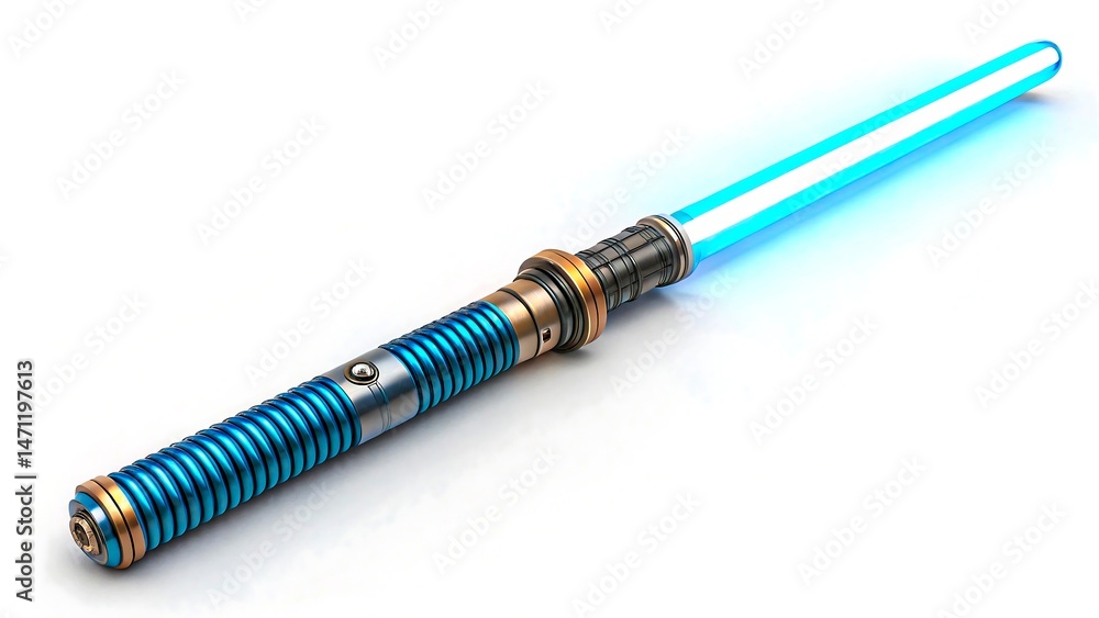 Fototapeta premium Futuristic Blue Lightsaber with Teal Grip Sci-fi Weapon Prop Fantasy Movie Game Design Element