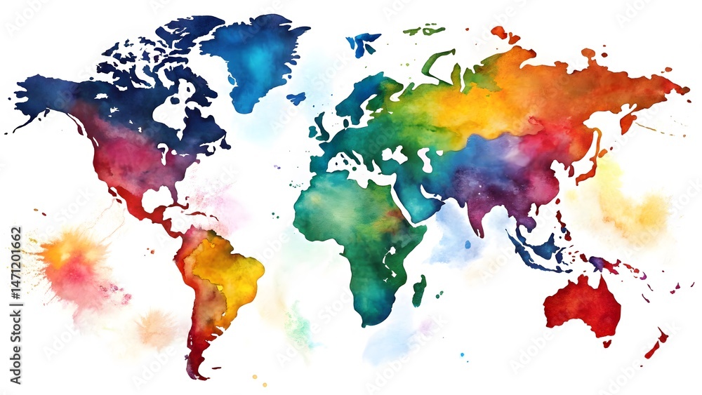 Naklejka premium Watercolor World Map