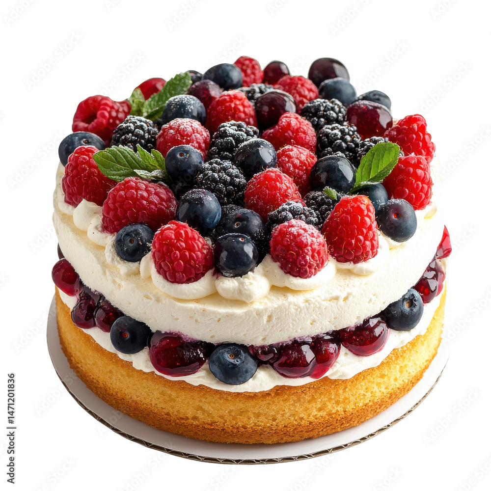 Delicious Berry Layered Cake with Cream and Fresh Fruits for Celebrations on transparent background Delicious Berry Layered Cake with Cream and Fresh Fruits for Celebrations on transparent background