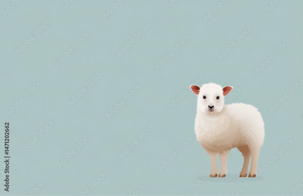 Fototapeta premium Adorable Fluffy Lamb on a Light Blue Background Perfect for Children's Books and Cute Designs