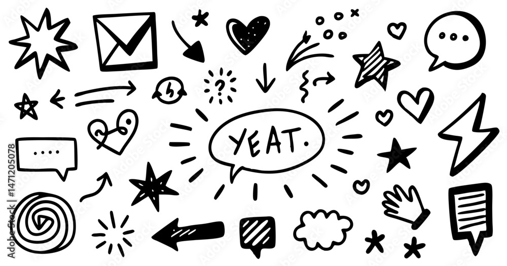 Hand drawn doodle collection featuring Hand drawn doodle collection featuring