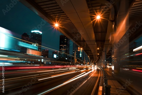abstract of speed night lights in the city with motion blur