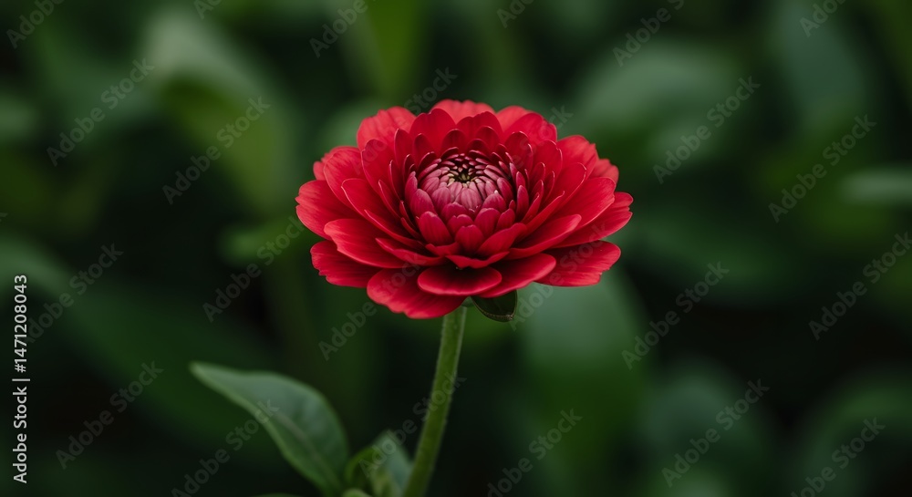 Fototapeta premium Blooming Red Flower Against Green Foliage