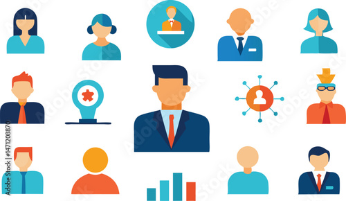 Vector Illustrations Showcasing Human Resources Concepts and Workplace Collaboration