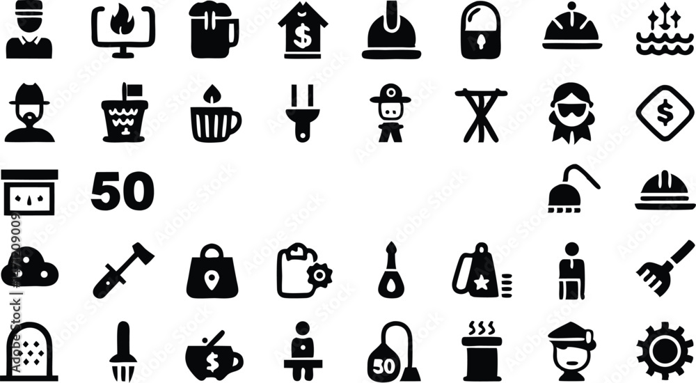 Labor Day Line Editable Icon Set Featuring Construction and Renovation Tools Labor Day Line Editable Icon Set Featuring Construction and Renovation Tools