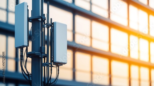 Close-up view of indoor small cell installation for urban telecommunications infrastructure
