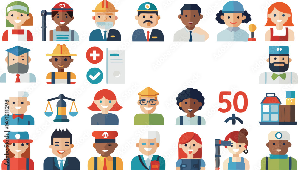 Labor Day Artwork Depicting Various Professionals in a Festive Setting Labor Day Artwork Depicting Various Professionals in a Festive Setting