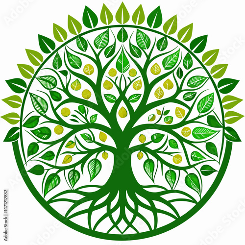 Minimal Tree of Life Mandala Vector on White
