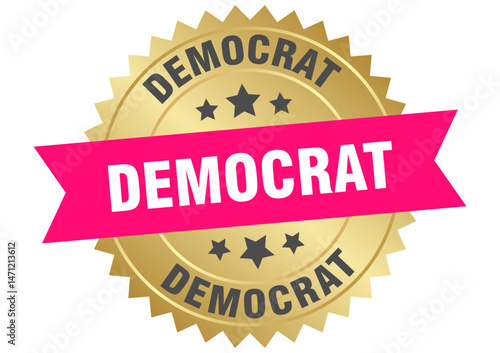 democrat. democrat round pink and gold label isolated on transparent background