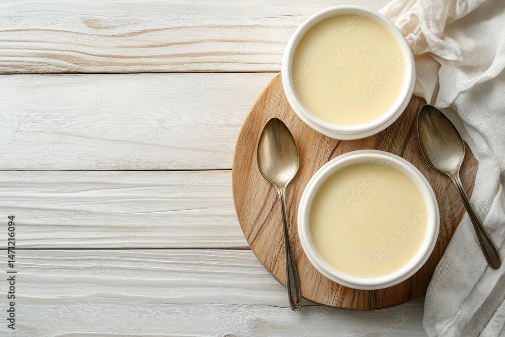 Creamy soup in white bowls Creamy soup in white bowls