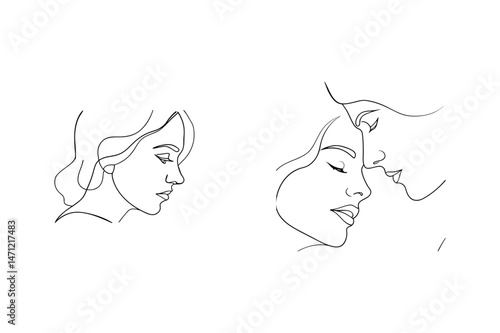 Elegant line drawings of women featuring solitude and intimacy artistic expressions