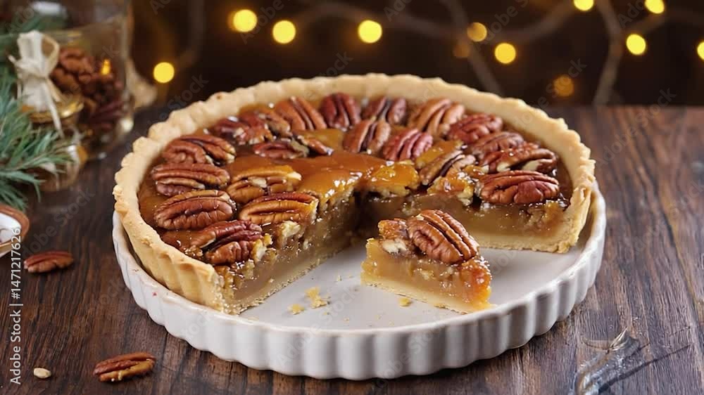 Sliced pecan pie holiday dessert Sliced pecan pie holiday dessert