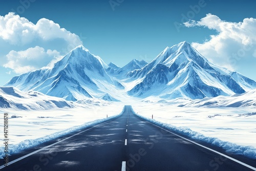 Wallpaper Mural Vast snowy landscape with a winding road to the mountains. Torontodigital.ca